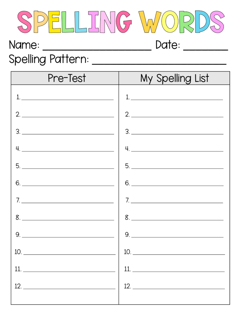 differentiated spelling pre test
